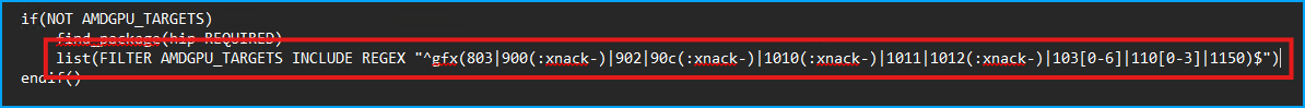 CMakeLists AMDGPU TARGETS Updated