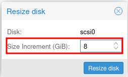 Proxmox disk resize dialog