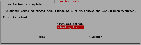 Debian Installer Finalize with Reboot option