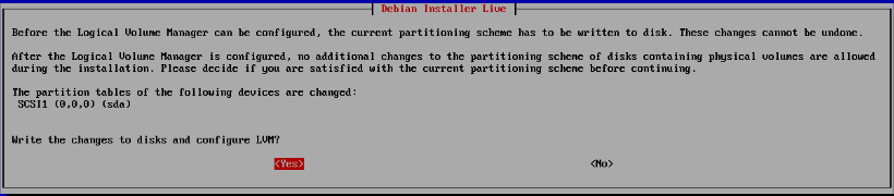 Debian Installer write changes confirmation