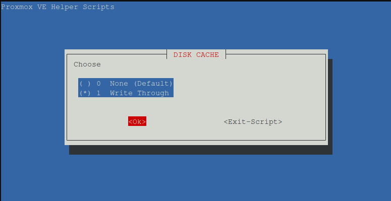 Helper Scripts disk cache configuration options