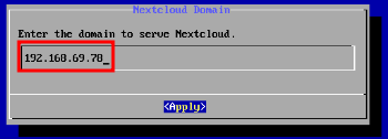 TurnKey Nextcloud Domain dialog with IP address