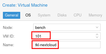 Proxmox Create VM General tab