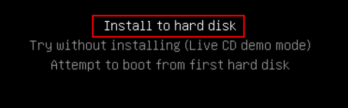 TurnKey boot menu with Install to hard disk