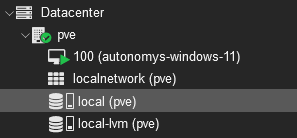 Proxmox web interface left sidebar showing the Server View tree