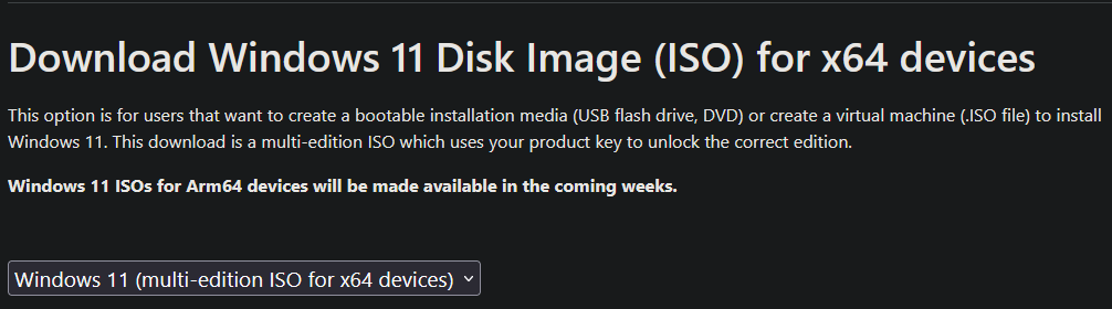 Microsoft Windows 11 download page showing ISO download section