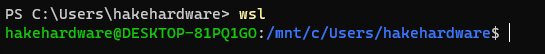 WSL Ubuntu terminal prompt showing logged in user
